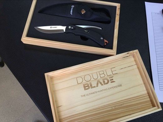 Нож карманный Ganzo G802-OR с двойным лезвием оранжевый в деревянной коробке (2015-11-26)